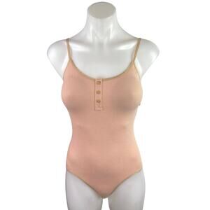NEW YSE Pink Rib Knit Sleeveless Henley Button Cami Camisole Bodysuit Tank Top 6